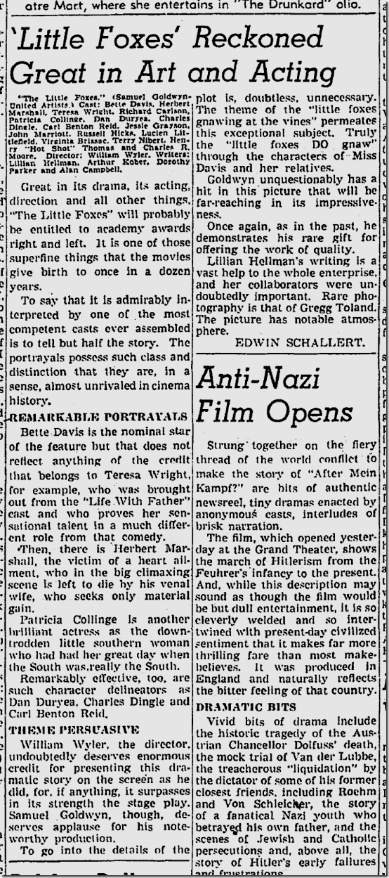 Aug. 12, 1941, Little Foxes 