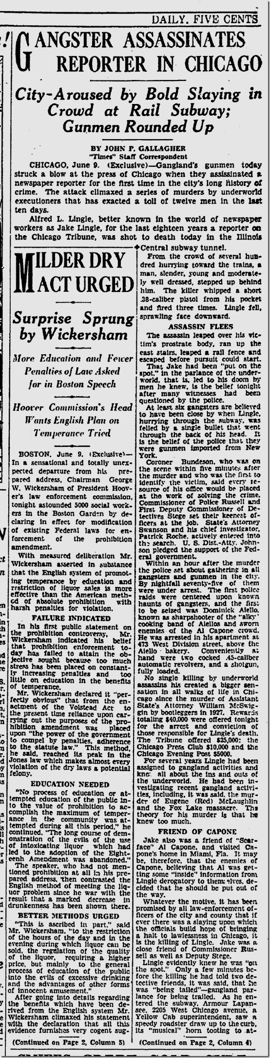 June 10, 1930, Jake Lingle 