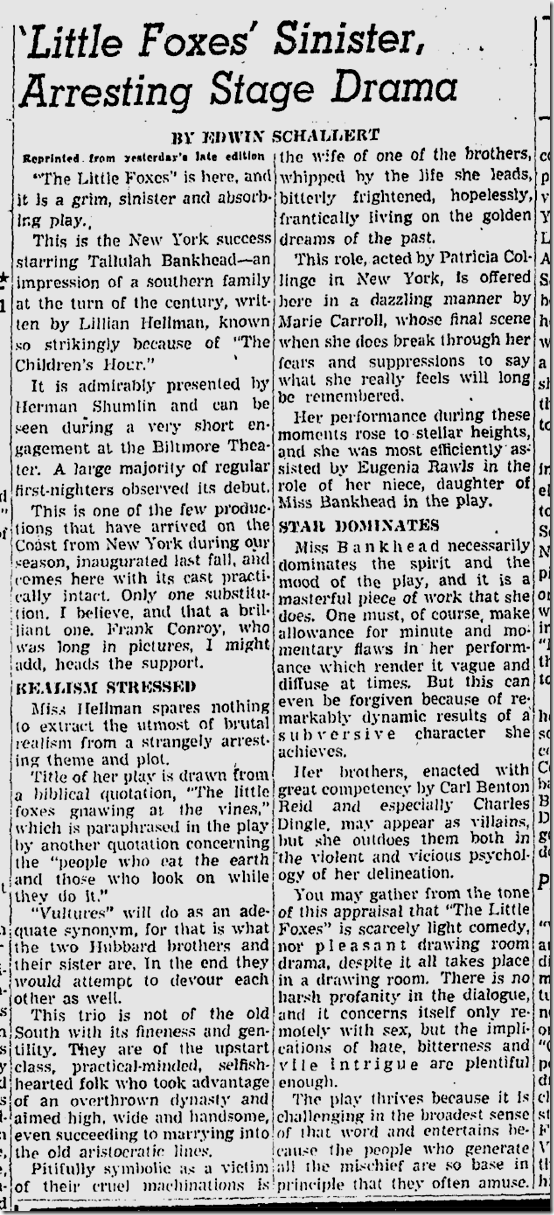 Jan. 15, 1941, Little Foxes 