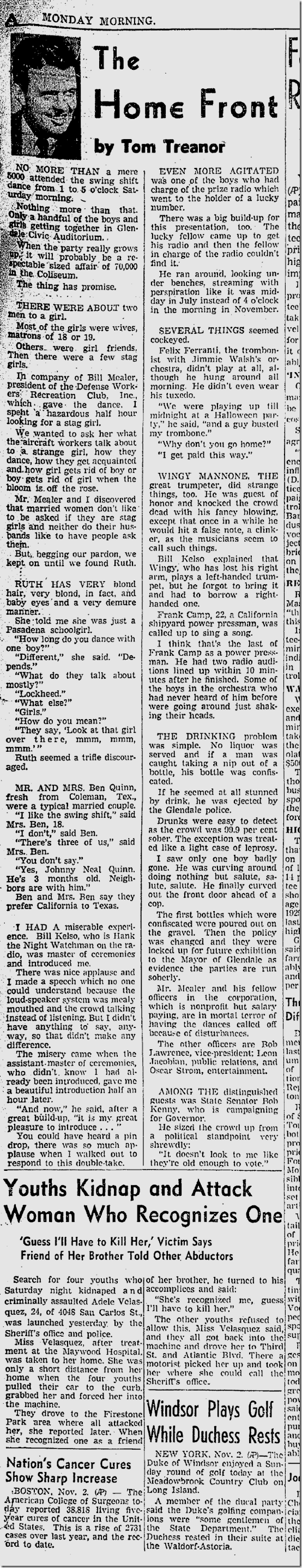 Nov. 3, 1941, Tom Treanor 