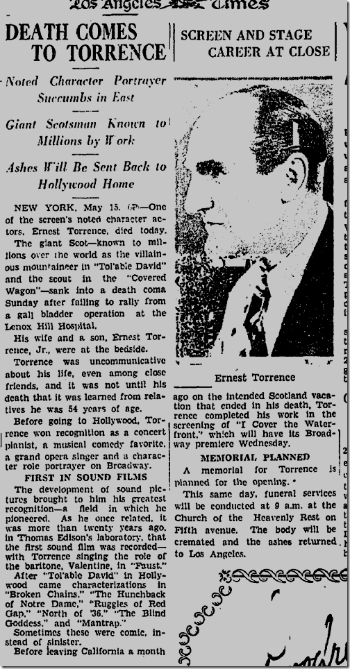 May 16, 1933, Ernest Torrence 