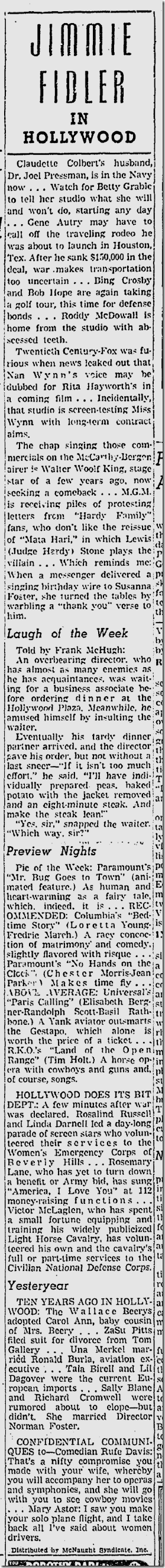 Dec. 15, 1941, Jimmie Fidler 