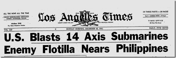 Dec. 22, 1941, Axis Subs 