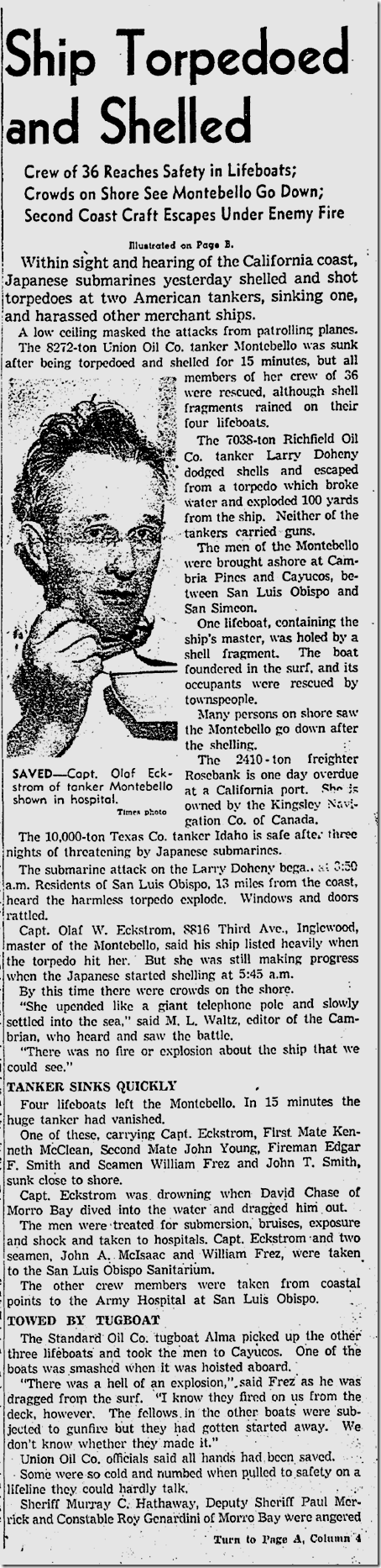 Dec. 24, 1941, Ship Torpedoed and Shelled 