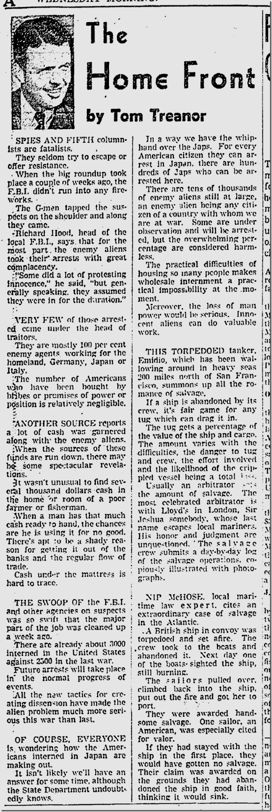 Dec. 24, 1941, Tom Treanor 