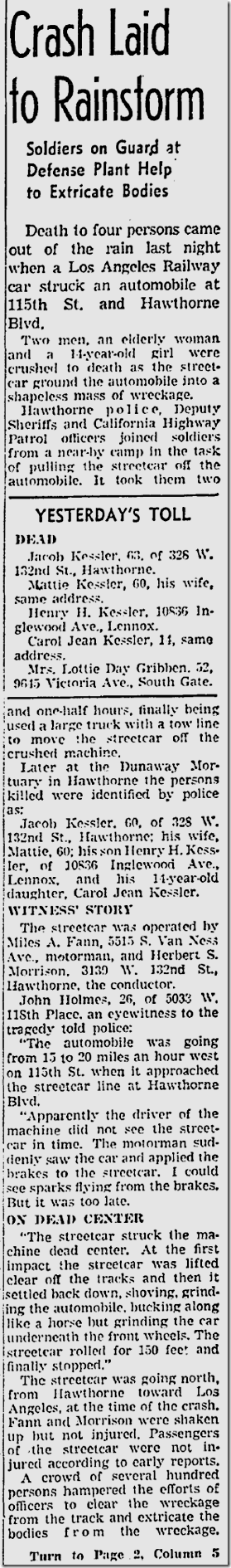 Dec. 29, 1941, Streetcar crash 