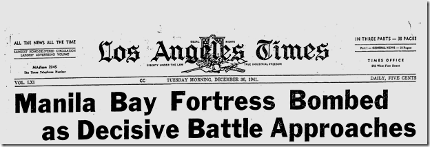 Dec. 30, 1941, Manila Bay Fortress Bombed 