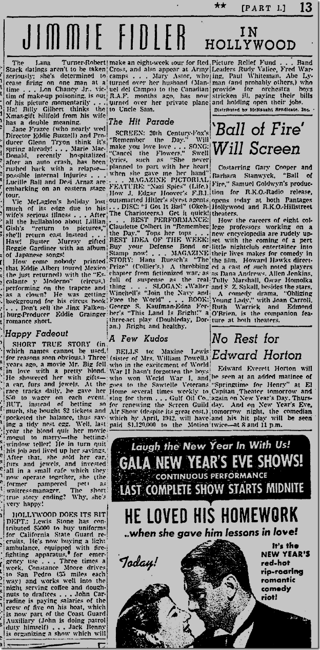 Jimmie Fidler, Dec. 30, 1941 