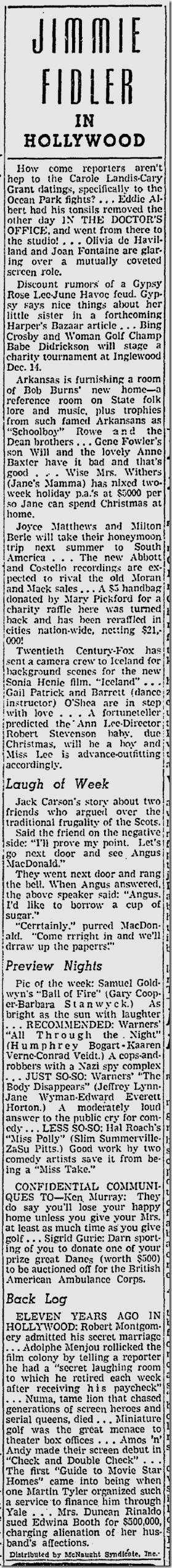 Dec. 6, 1941, Jimmie Fidler Dec. 6, 1941, Jimmie Fidler