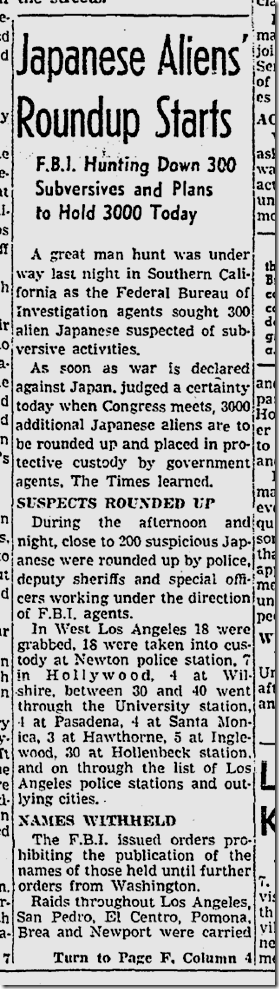 Dec. 8, 1941, Japanese Roundup 