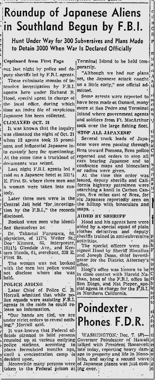 Dec. 8, 1941, Japanese Roundup 