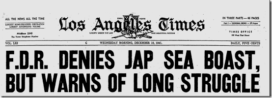 Dec. 10, 1941, FDR Warns of Long Struggle 