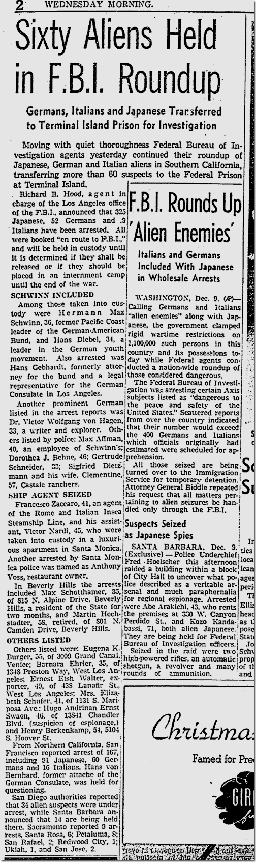 Dec. 10, 1941, Alien Roundup 