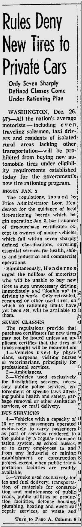 Dec. 27, 1941, Tire rationing 