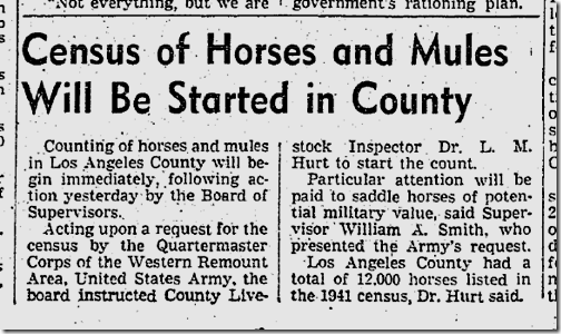 Jan. 22, 1942, Equine Census Jan. 22, 1942, Equine Census