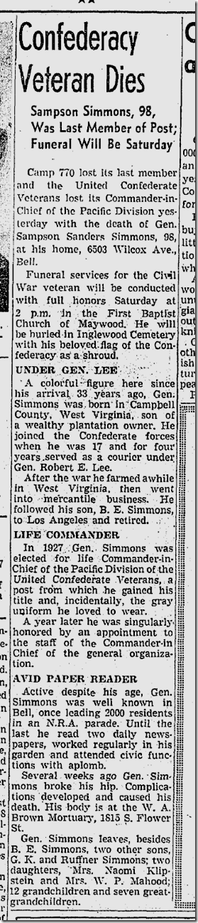 Jan. 29, 1942, Confederate Veteran Dies Jan. 29, 1942, Confederate Veteran Dies