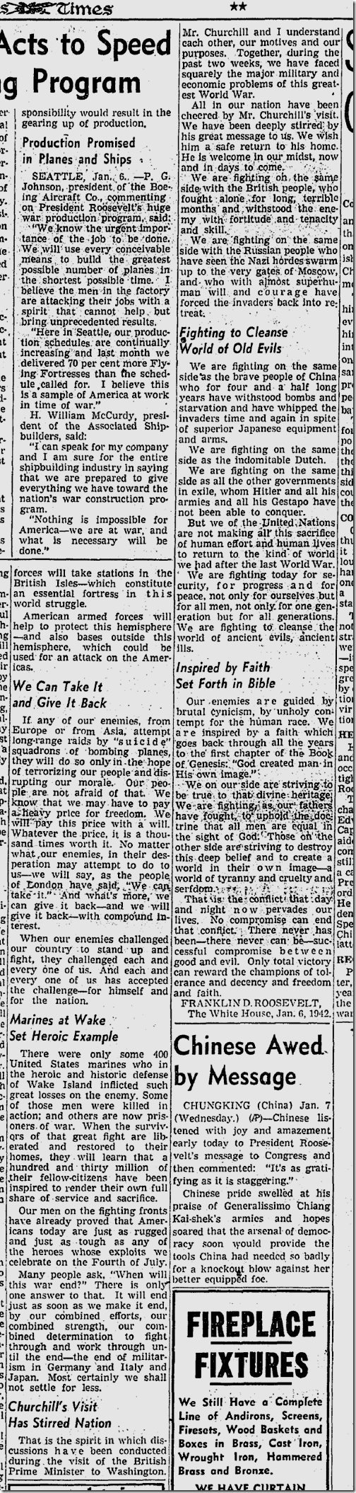 Jan. 7, 1942, State of the Union 