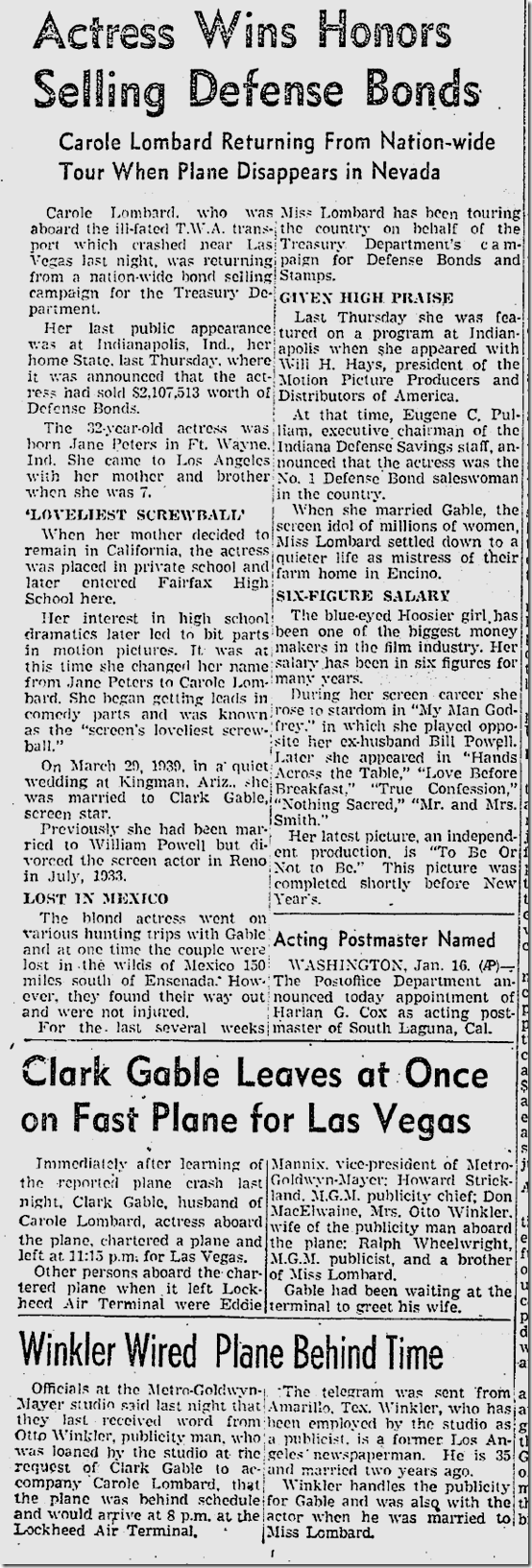Jan. 17, 1942, Carole Lombard 