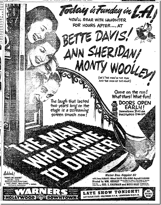 Jan. 31, 1942, The Man Who Came to Dinner 