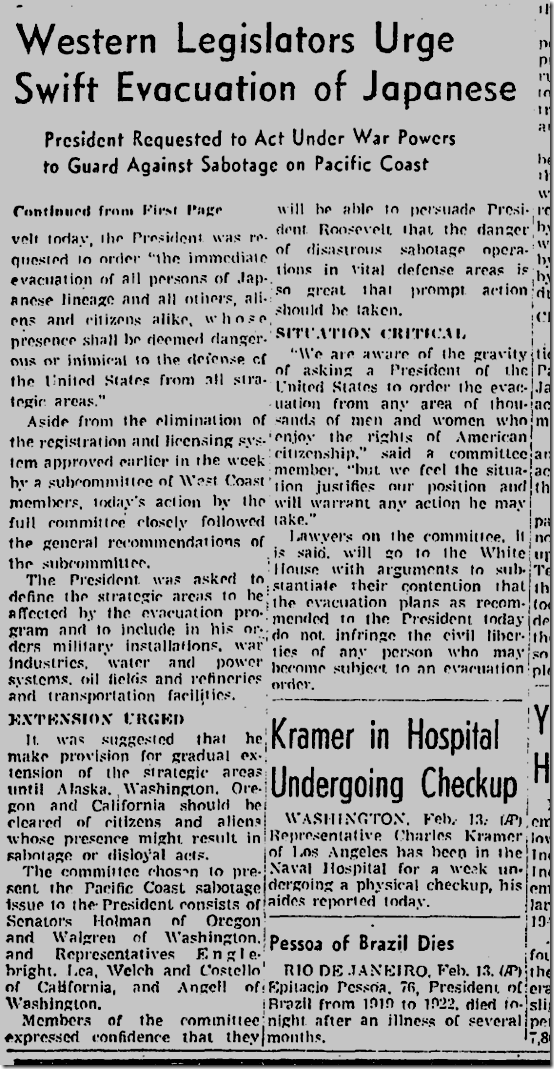 Feb. 14, 1942, Japanese Evacuation 