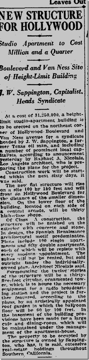 Jan. 21, 1926, Hollywood and Van Ness