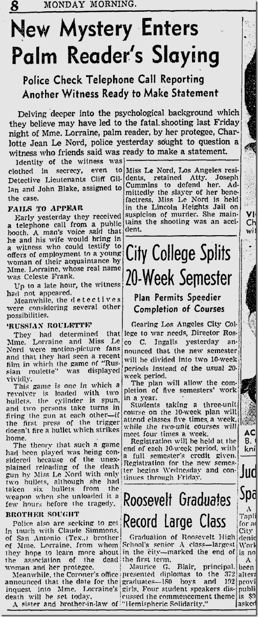 Feb. 2, 1942, Palm Reader Killing 