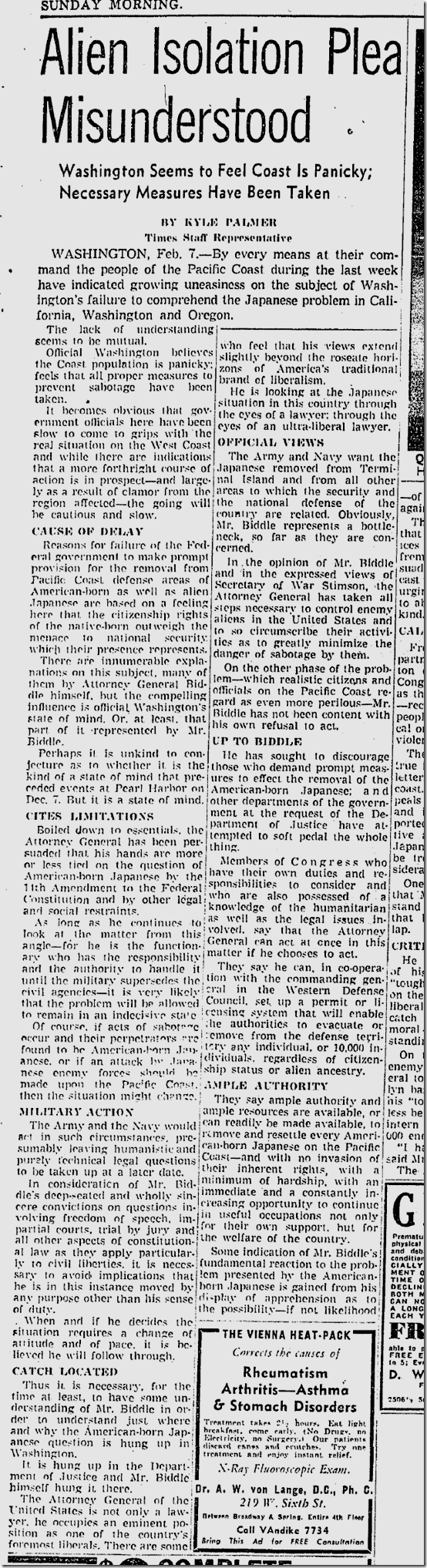 Feb. 8, 1942, Washington on Japanese Relocation 