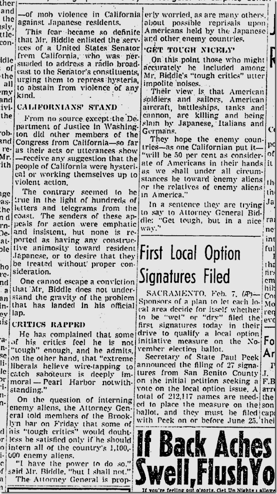 Feb. 8, 1942, Washington on Japanese Relocation 