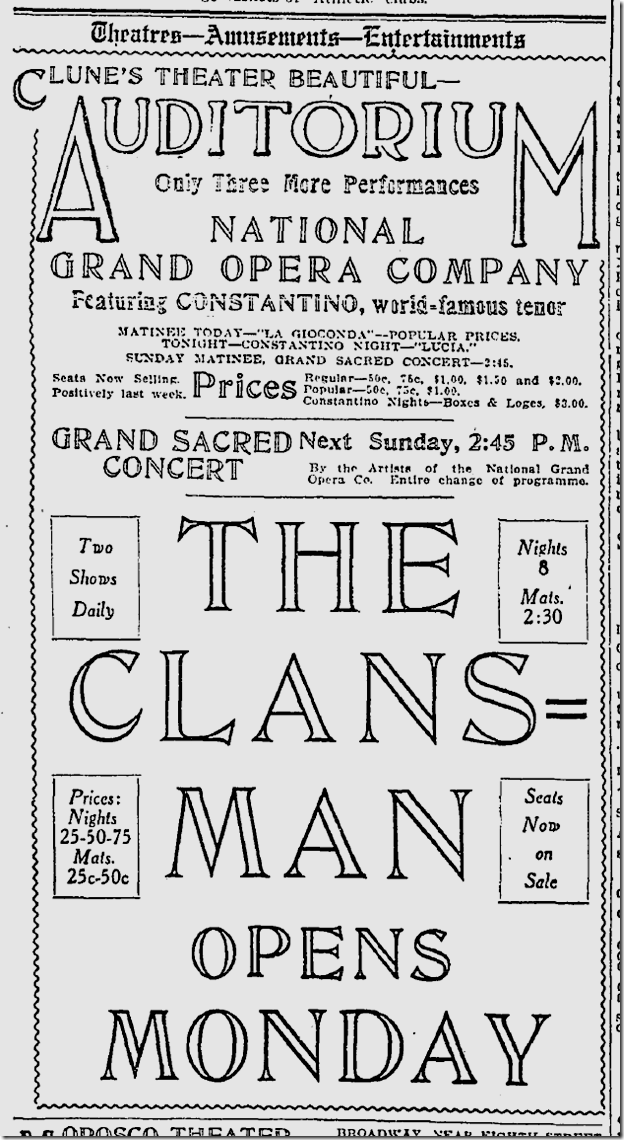 Feb. 6, 1915, The Clansman, 