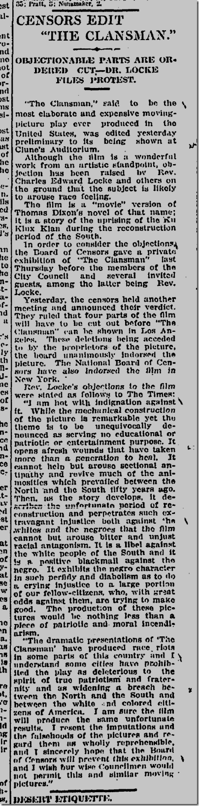 Jan. 31, 1915, The Clansman 