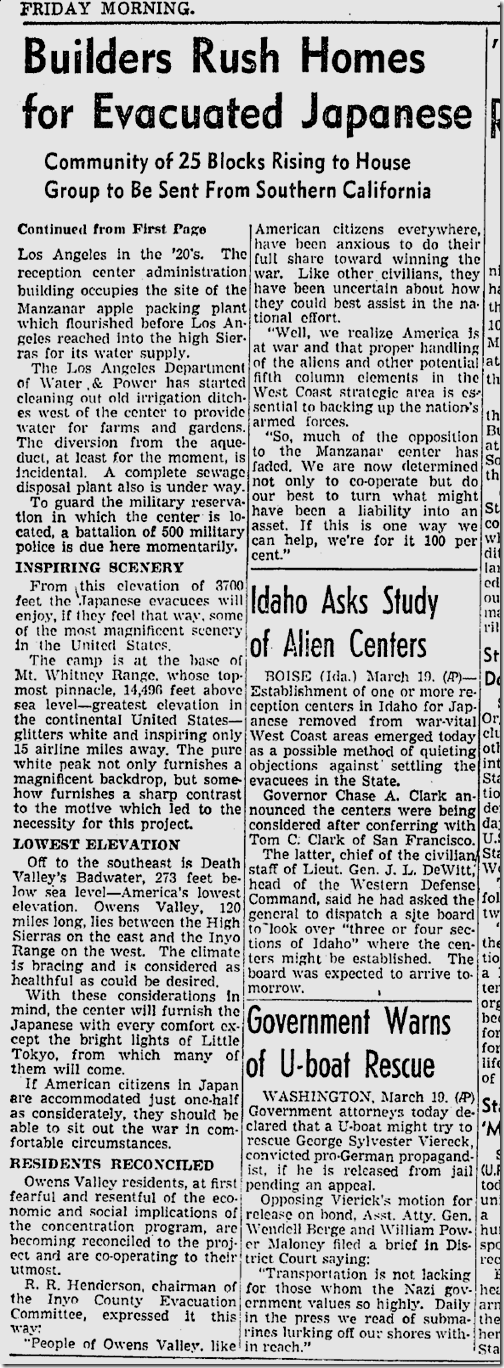 March 20, 1942, Manzanar March 20, 1942, Manzanar