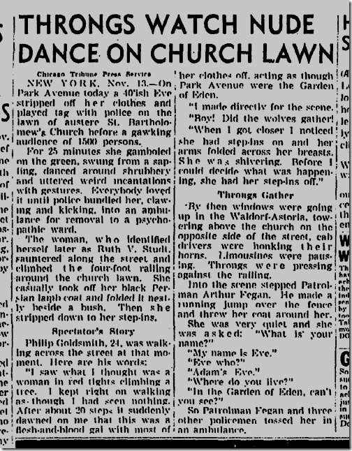 Nov. 14, 1943, Throngs Watch Nude Dance on Church Lawn 
