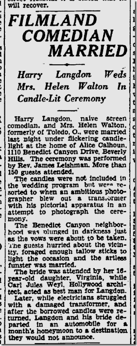 July 28, 1929, Harry Langdon 