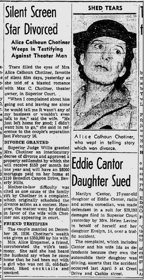 June 17, 1938, Alice Calhoun Divorce 
