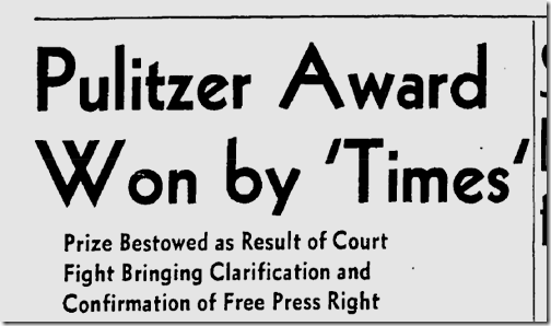 May 5, 1942, Times Wins Pulitzer 