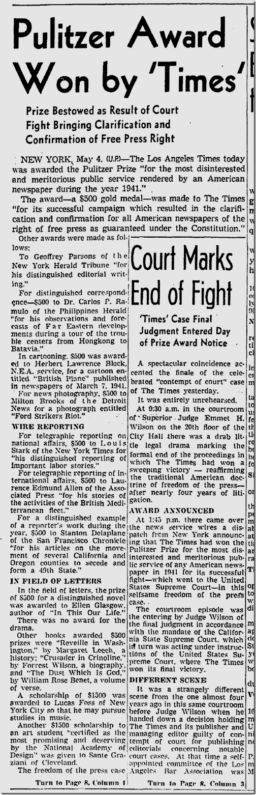 May 5, 1942, Times Wins Pulitzer 