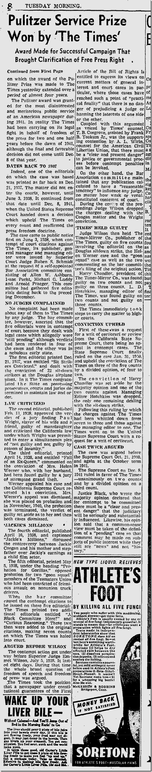 May 5, 1942, Times Wins Pulitzer 