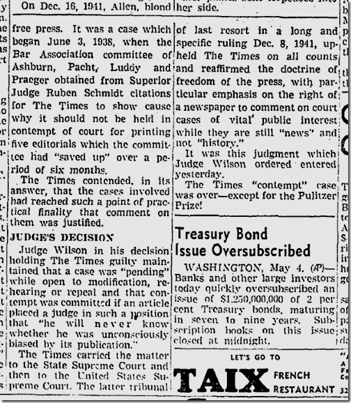 May 5, 1942, Times Wins Pulitzer 