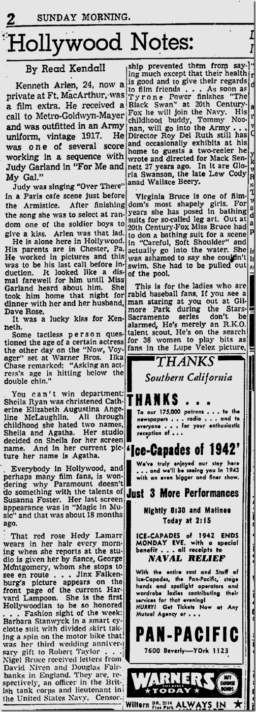 May 24, 1942, Hollywood Notes May 24, 1942, Hollywood Notes