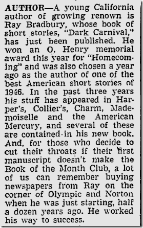 June 27, 1947, Ray Bradbury 