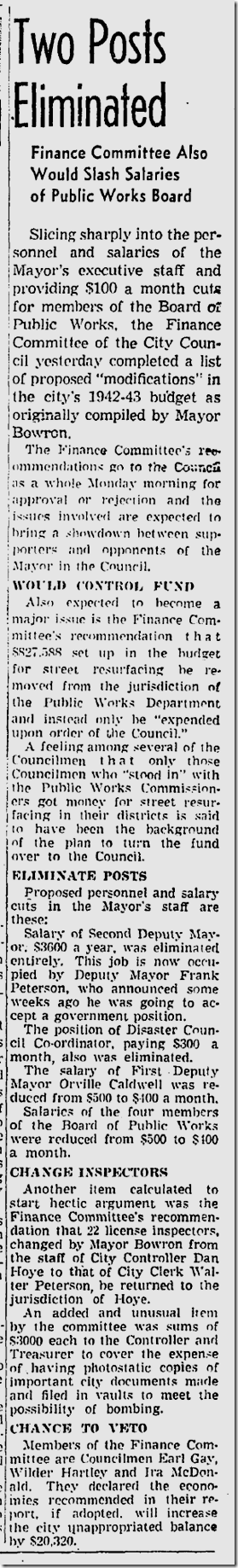 June 13, 1942, Budget Cuts 