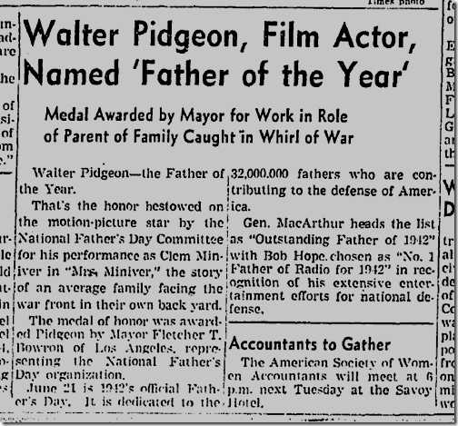 June 20, 1942, Walter Pidgeon 