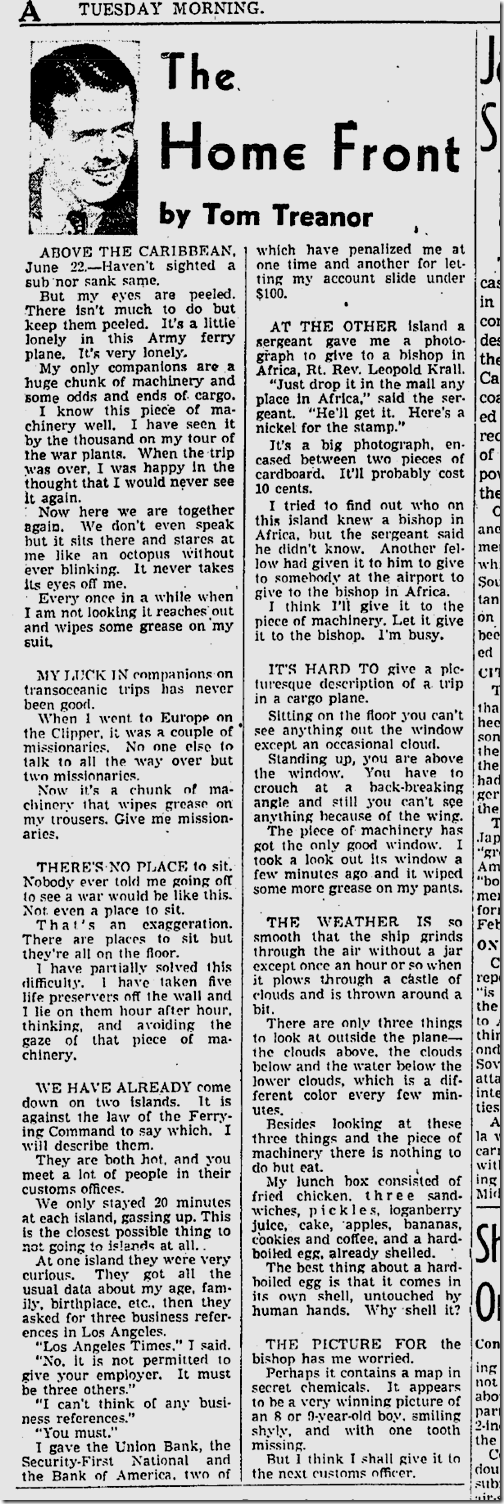 June 23, 1942, Tom Treanor 