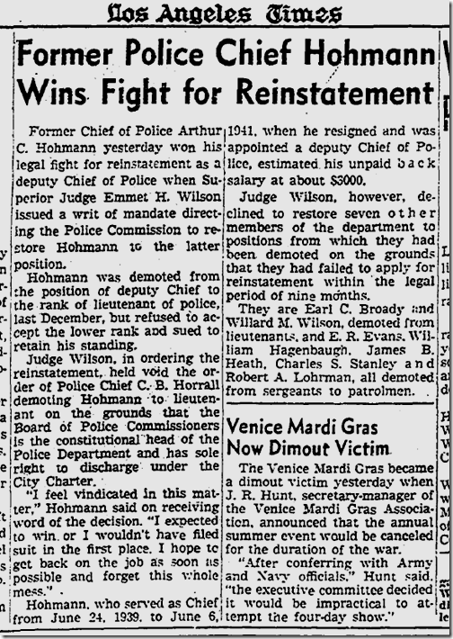 Aug. 1, 1942, Hohmann Reinstated. 