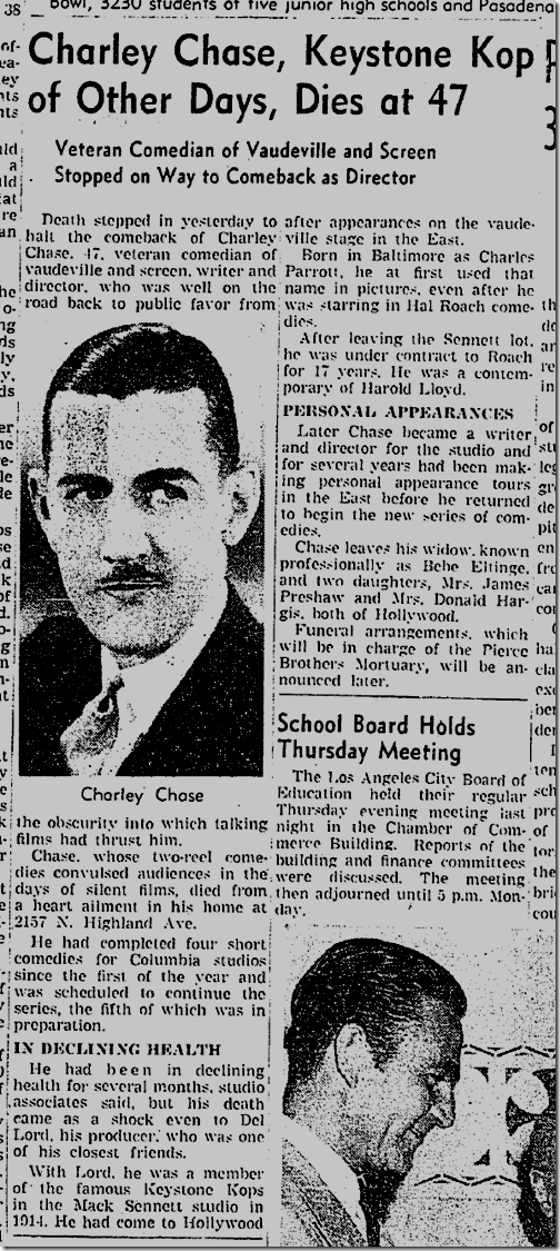 Chaley Chase Dies, June 21, 1940