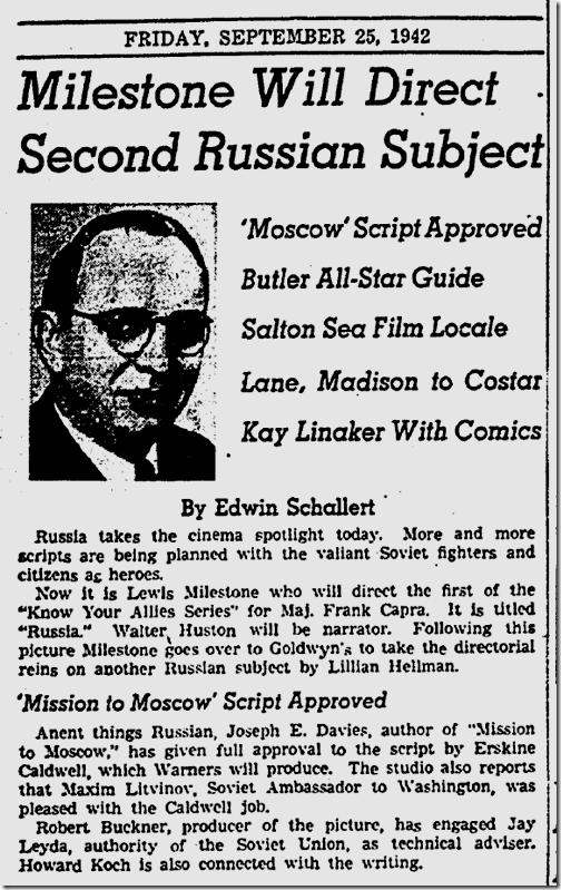 Sept. 25, 1942, Mission to Moscow 