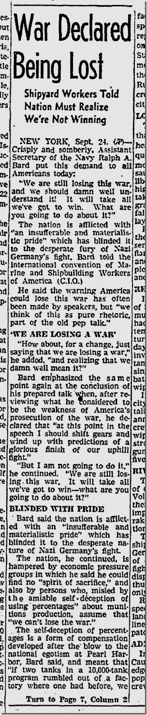 Sept. 25, 1942, U.S. Losing War! 