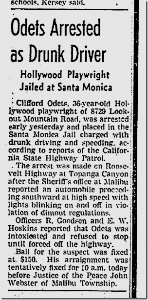 Sept. 8. 1942, Clifford Odets DUI