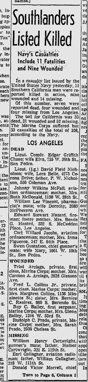 Dec. 12, 1942, Killed Dec. 12, 1942, Killed