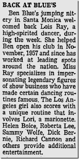 March 12, 1959, Sammy Wolfe 